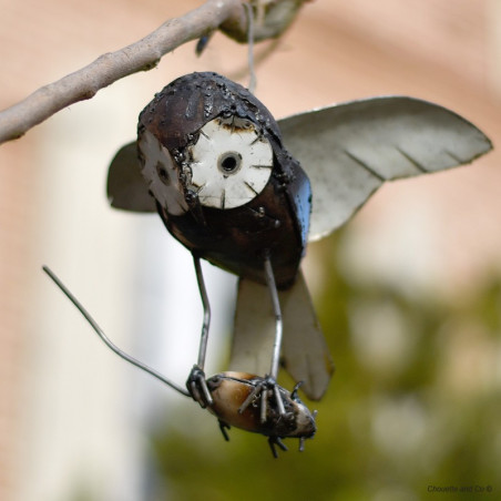 Chouette en vol et souris