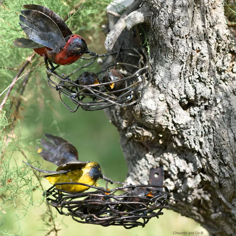 Nid 1 oiseau couleur + 2 petits