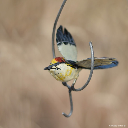 Oiseau peint main ailes ouvertes sur fil avec crochet