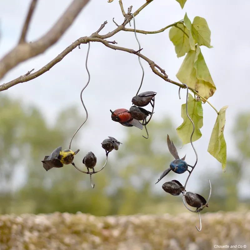 Oiseau couleur sur fil et ses deux bébés