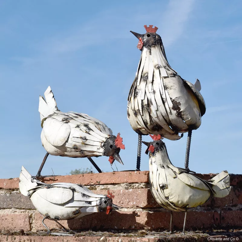 poule blanche métal recyclé décoration jardin