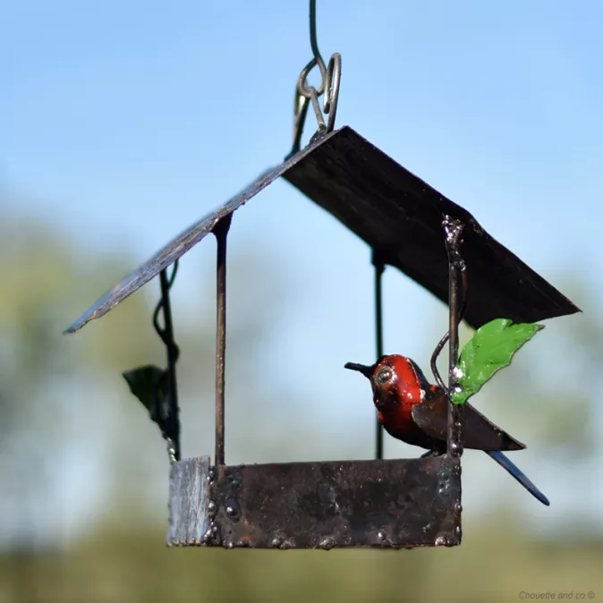 Mangeoire maison et son oiseau coloré