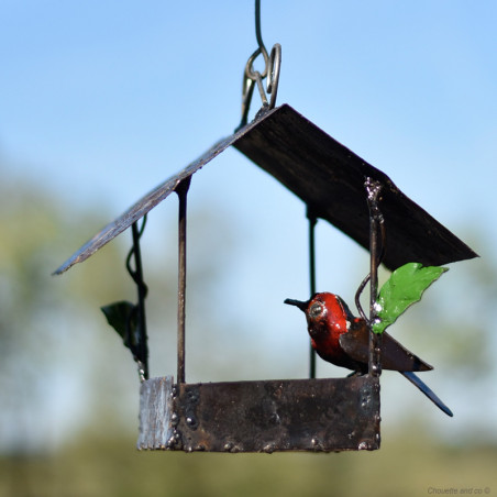 Mangeoire maison et son oiseau coloré