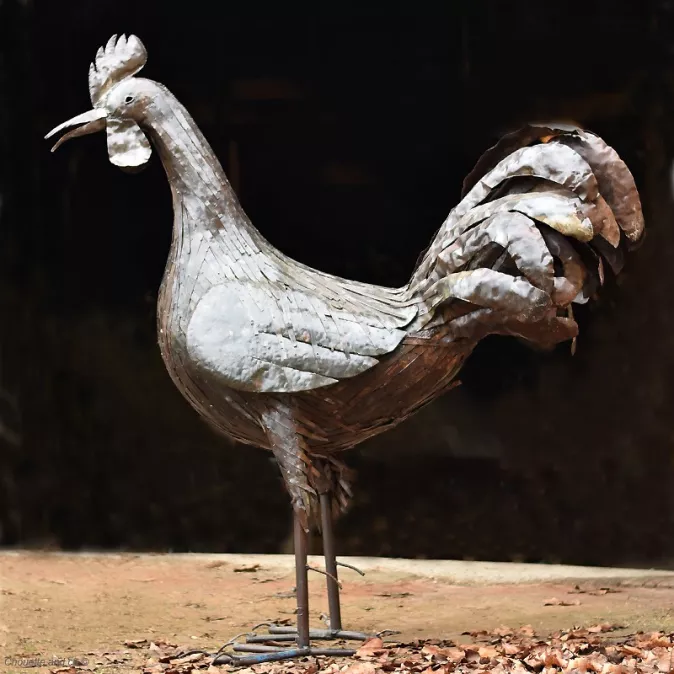 Coq lamelles en metal recyclé