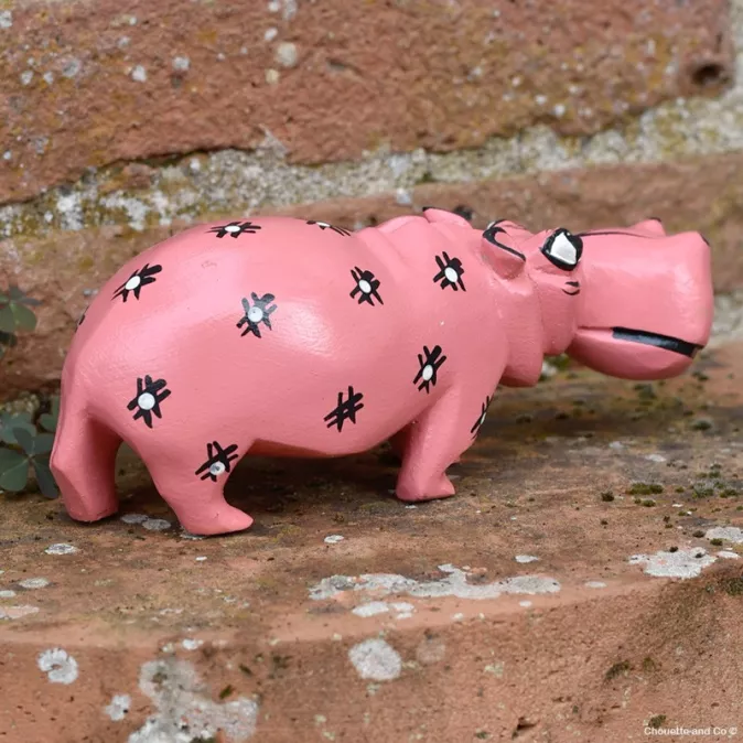 Hippopotame en bois peint à la main