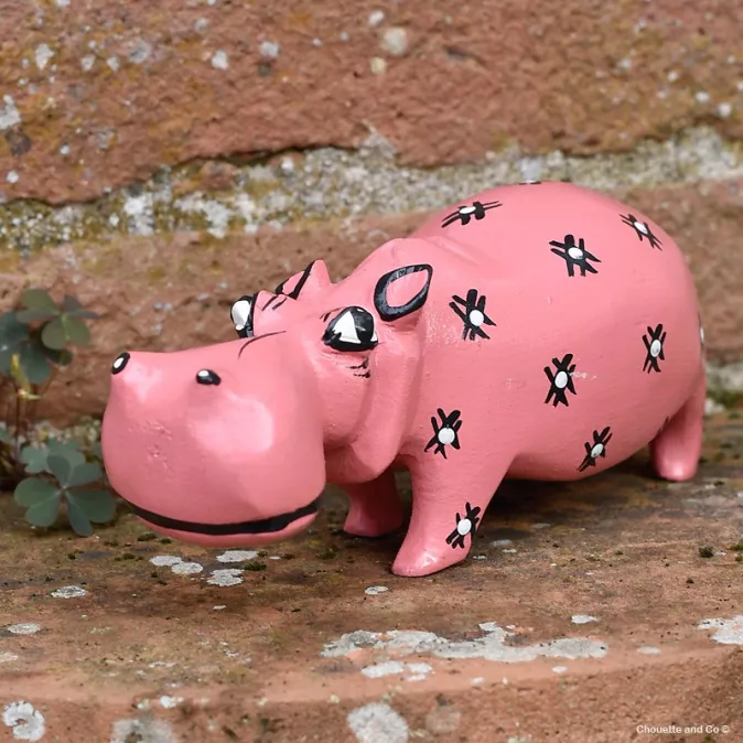 Hippopotame en bois peint à la main