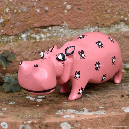 Hippopotame en bois peint à la main