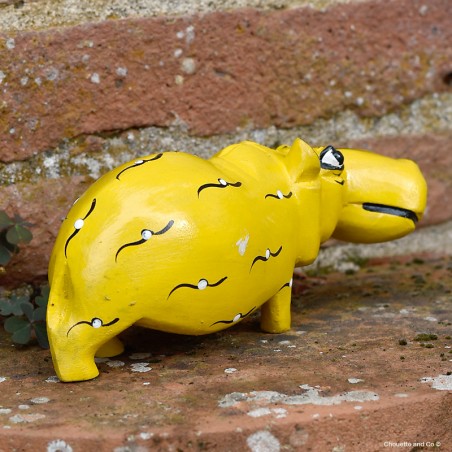 Hippopotame en bois peint à la main