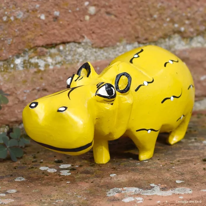 Hippopotame en bois peint à la main