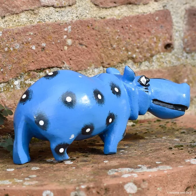 Hippopotame en bois peint à la main
