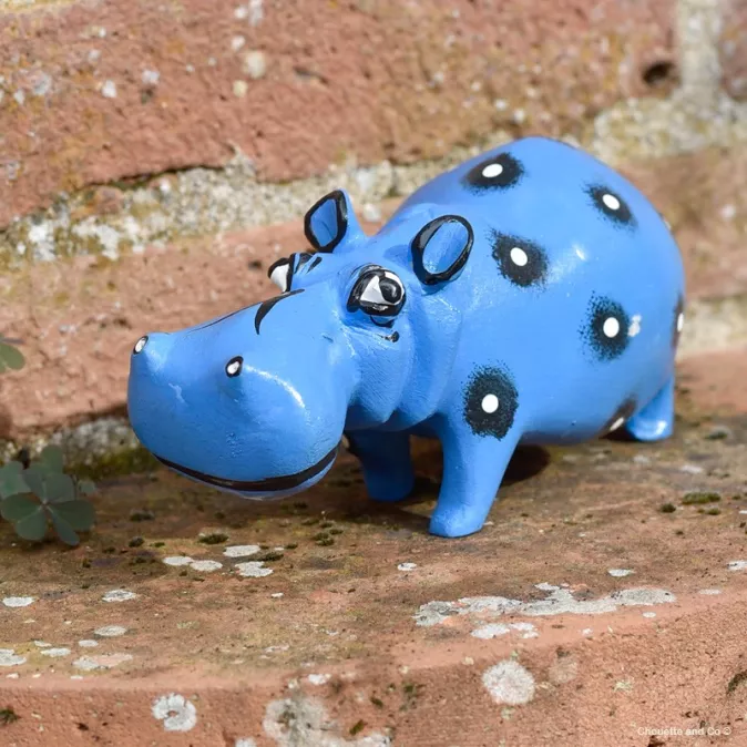 Hippopotame en bois peint à la main
