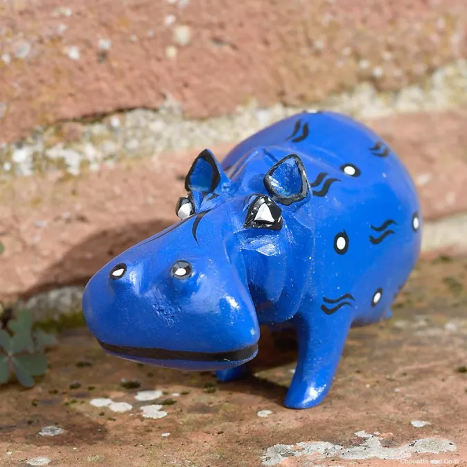 Hippopotame en bois peint à la main