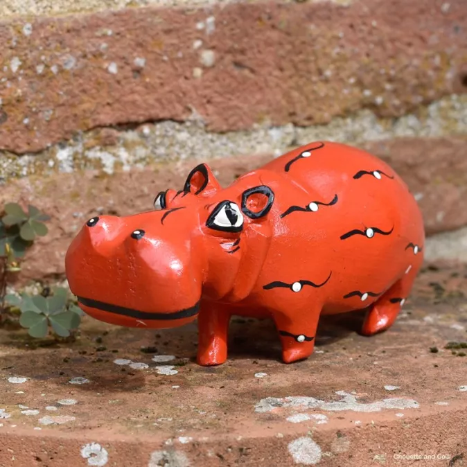 Hippopotame en bois peint à la main