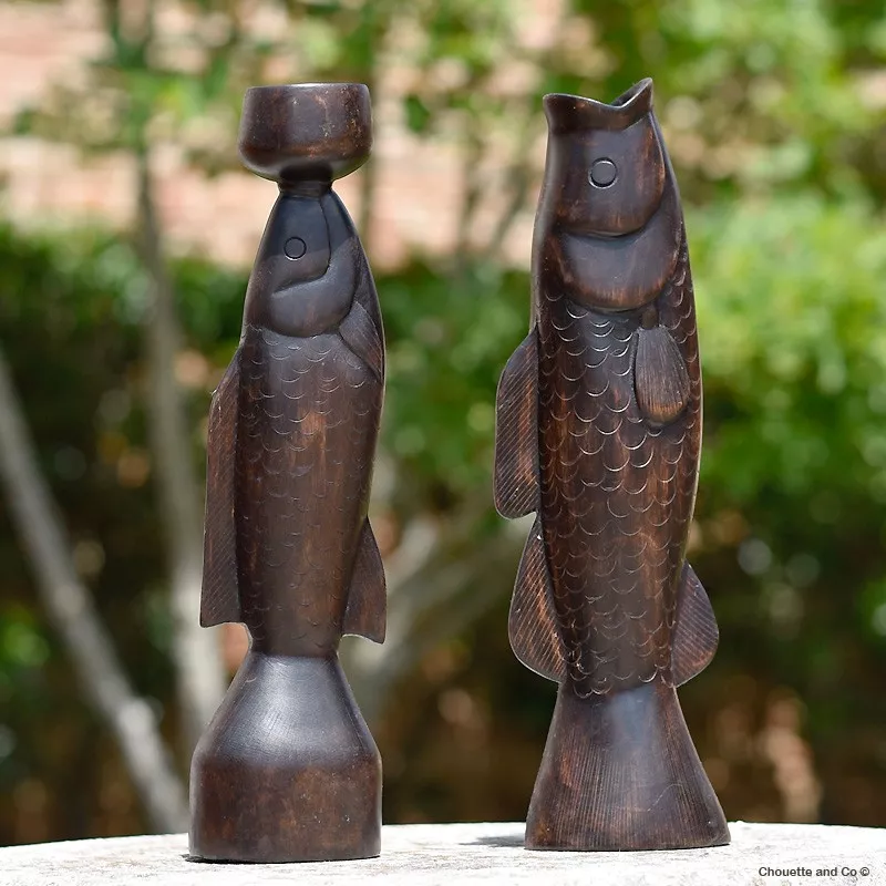 Poisson bougeoir en bois