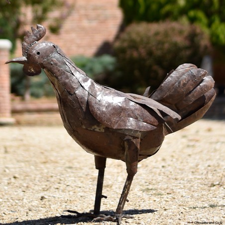 Couple Coq et poule métal brut