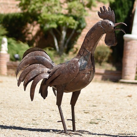 Couple Coq et poule métal brut