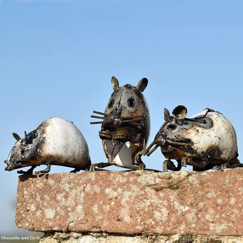 souris blanche métal recyclé décoration jardin