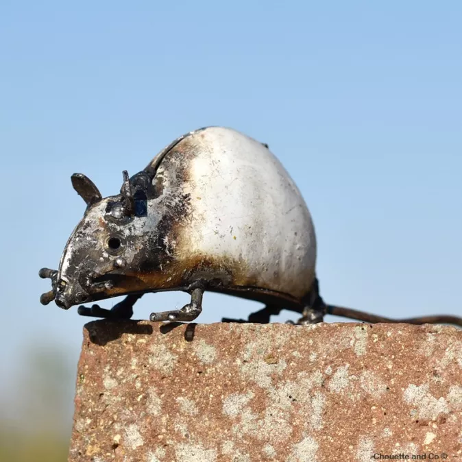 Souris blanche métal recyclé décoration jardin