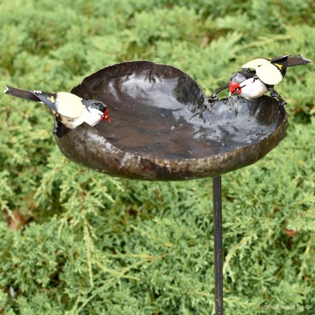 Mangeoire un gros coeur 2 oiseaux peints main
