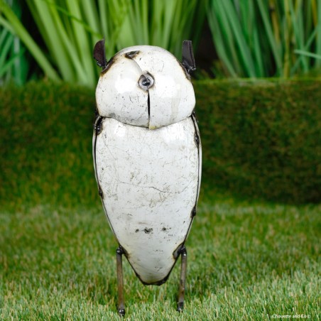 Hibou blanc grand modèle, sculpture à poser en métal recyclé