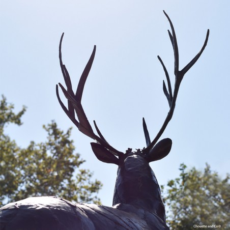 Cerf en métal recyclé, sculpture XXL pièce unique