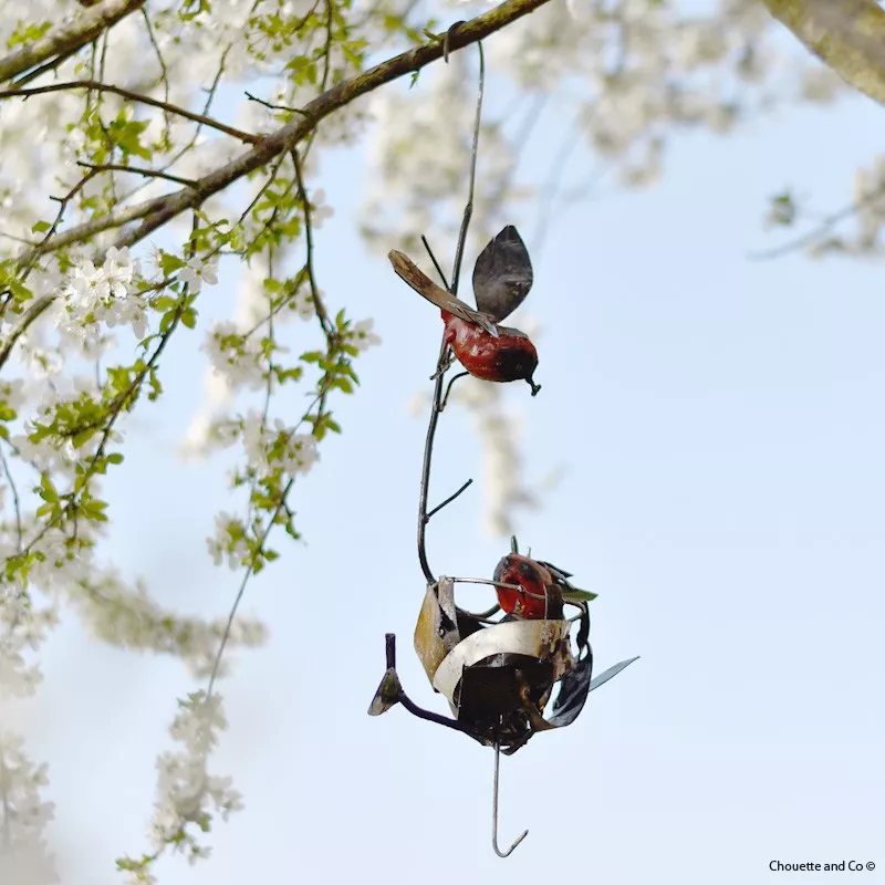 Nid deux oiseaux et oisillons + feuilles