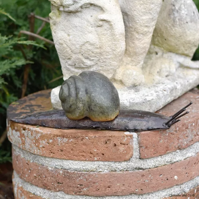 Escargot pierre polie et métal grand modèle