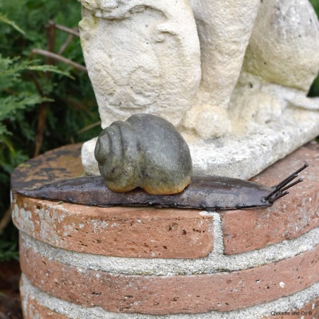 Escargot pierre polie et métal grand modèle