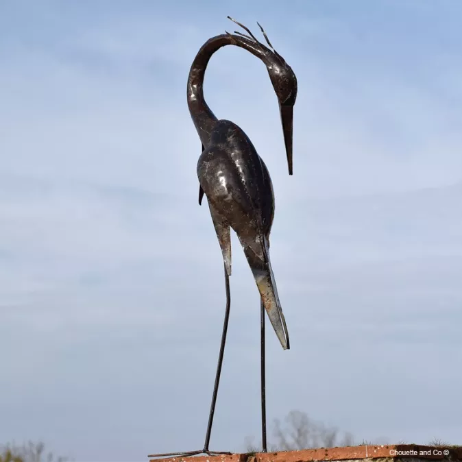 héron métal recyclé décoration jardin