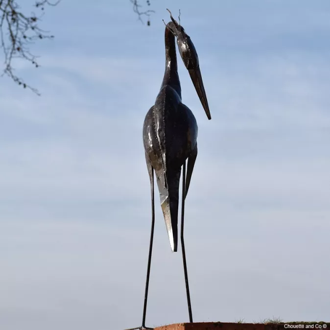 héron métal recyclé décoration jardin
