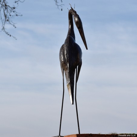 héron métal recyclé décoration jardin