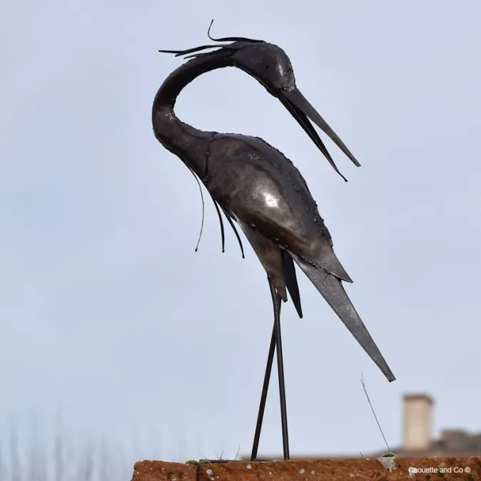 héron métal recyclé décoration jardin