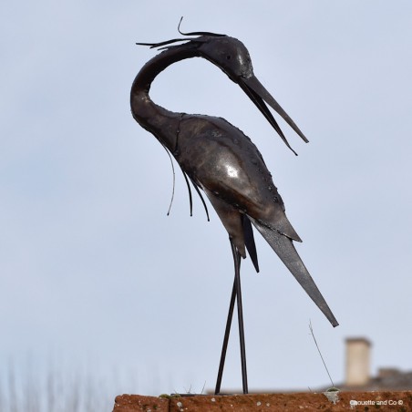 héron métal recyclé décoration jardin