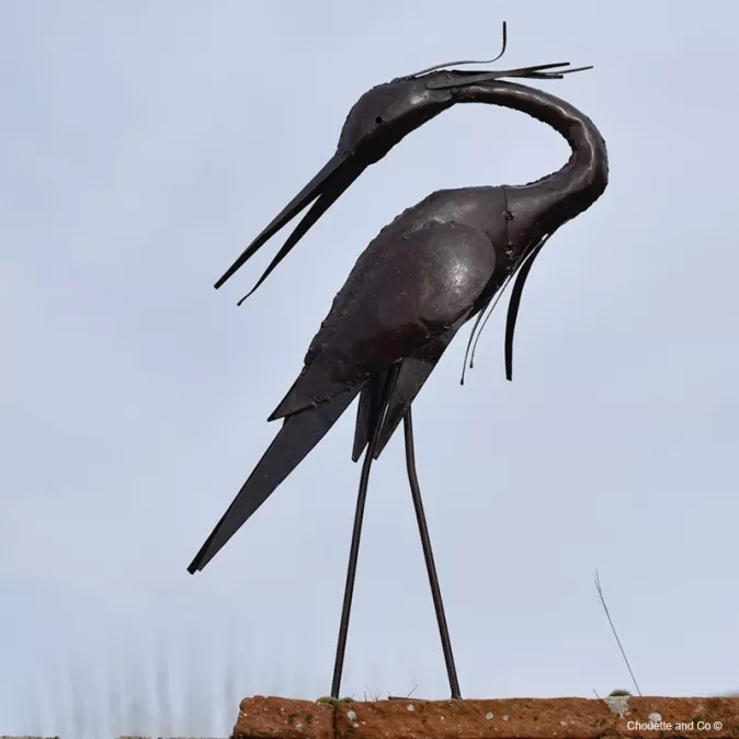 héron métal recyclé décoration jardin