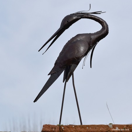 héron métal recyclé décoration jardin