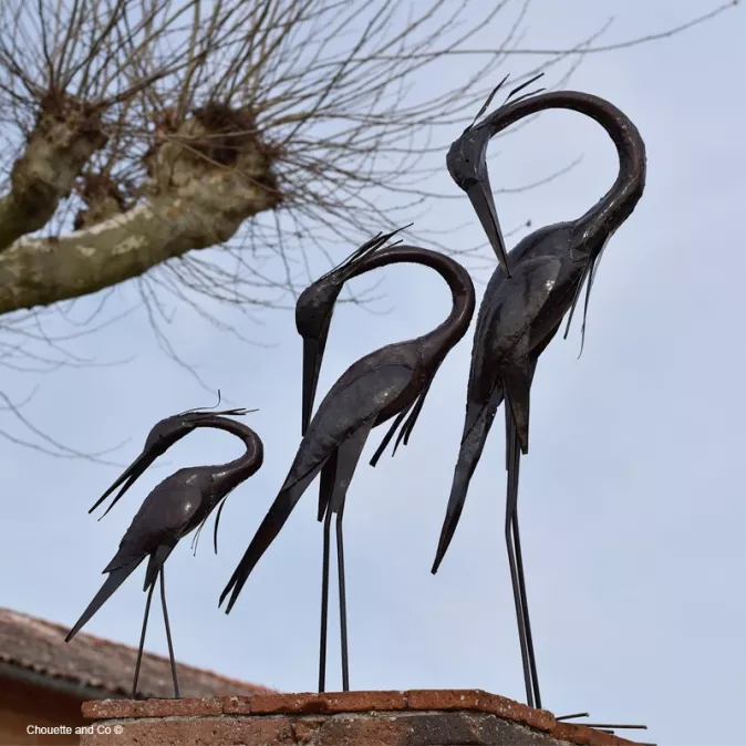 héron métal recyclé décoration jardin