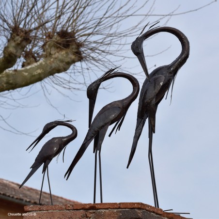 héron métal recyclé décoration jardin