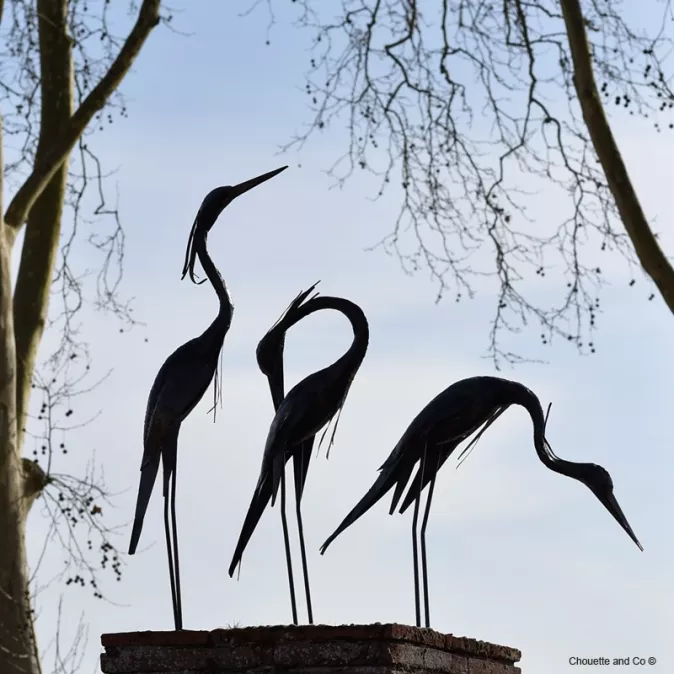 héron métal recyclé décoration jardin
