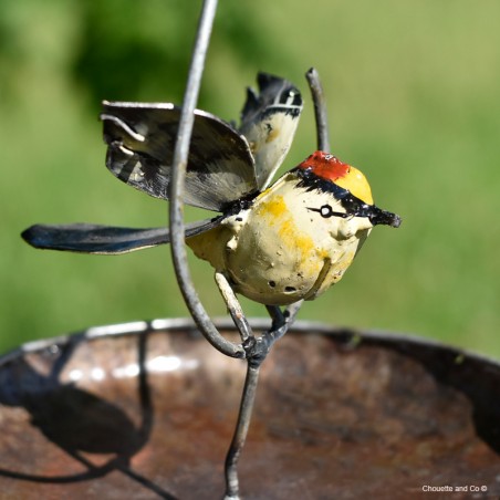 Suspension mangeoire ronde un oiseau peint main