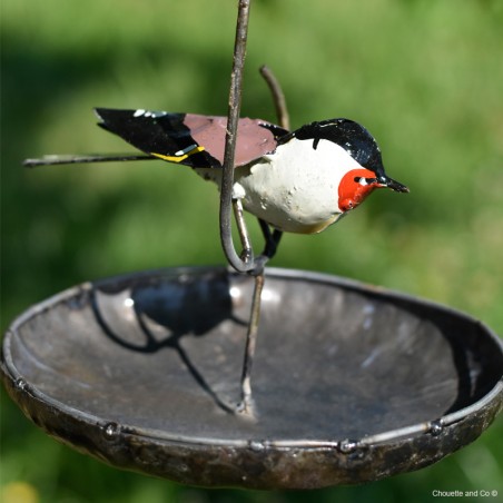 Suspension mangeoire ronde un oiseau peint main