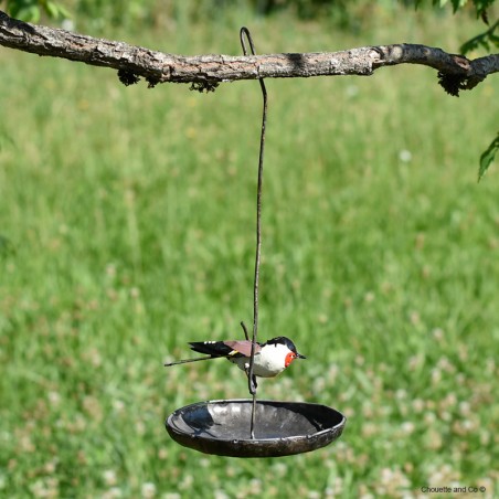 Suspension mangeoire ronde un oiseau peint main