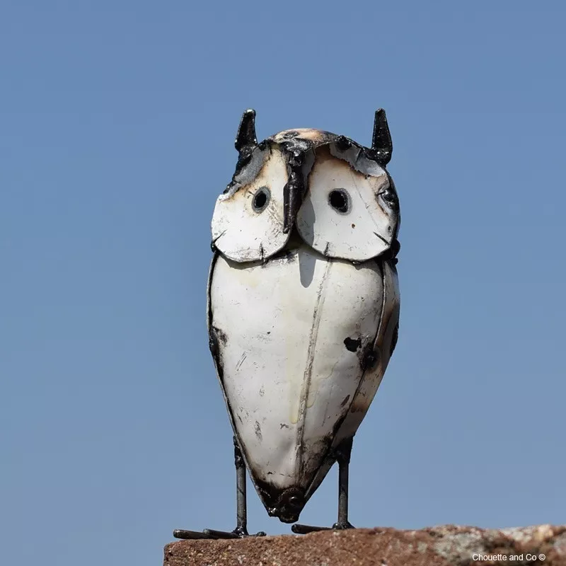 hibou blanc métal recyclé décoration jardin