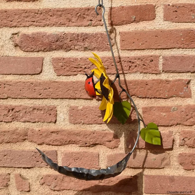 Mangeoire tournesol 1 coccinelle peinte main