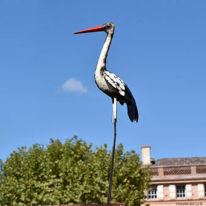 Cigogne lamelle en métal recyclé blanc