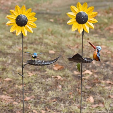 Tuteur mangeoire feuille un oiseau et tournesol