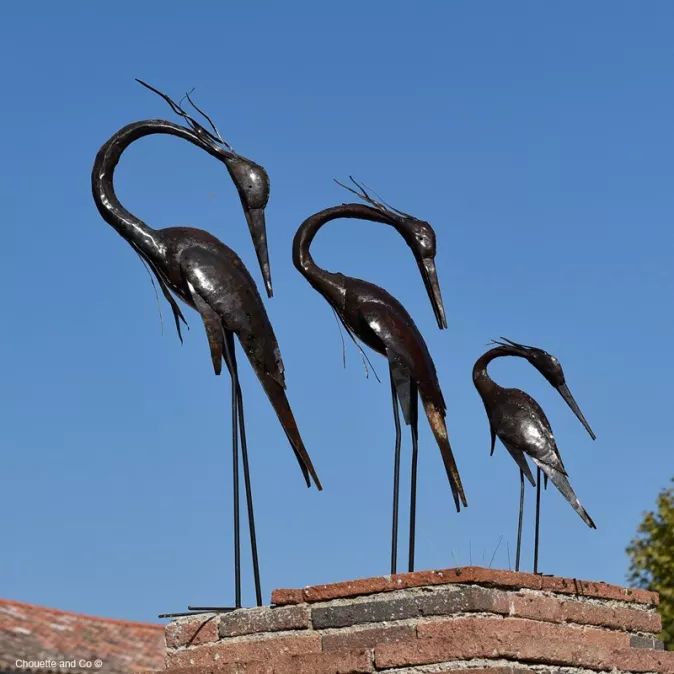 héron métal recyclé décoration jardin