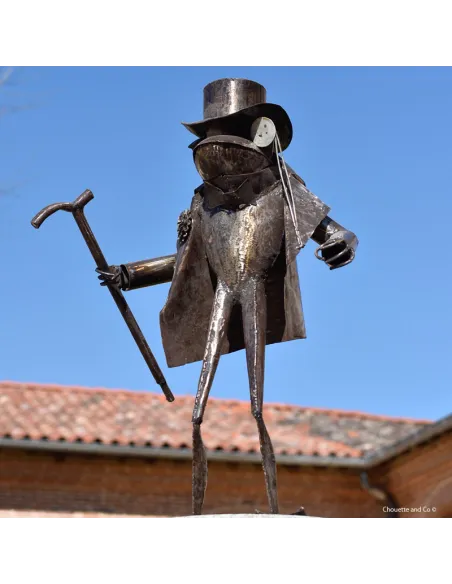 Grenouille gentlemen en métal recyclé brossé